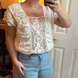 Free People White Crochet Blouse